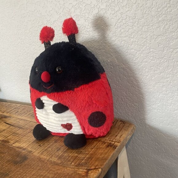 Hug Me Ladybug 12 in Stuffed Animal Plush Red Black Polka Dots Glitter Hearts - Picture 2 of 7
